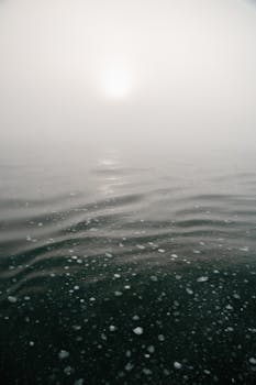 Ethereal ocean view with misty horizon and diffused sunlight.
