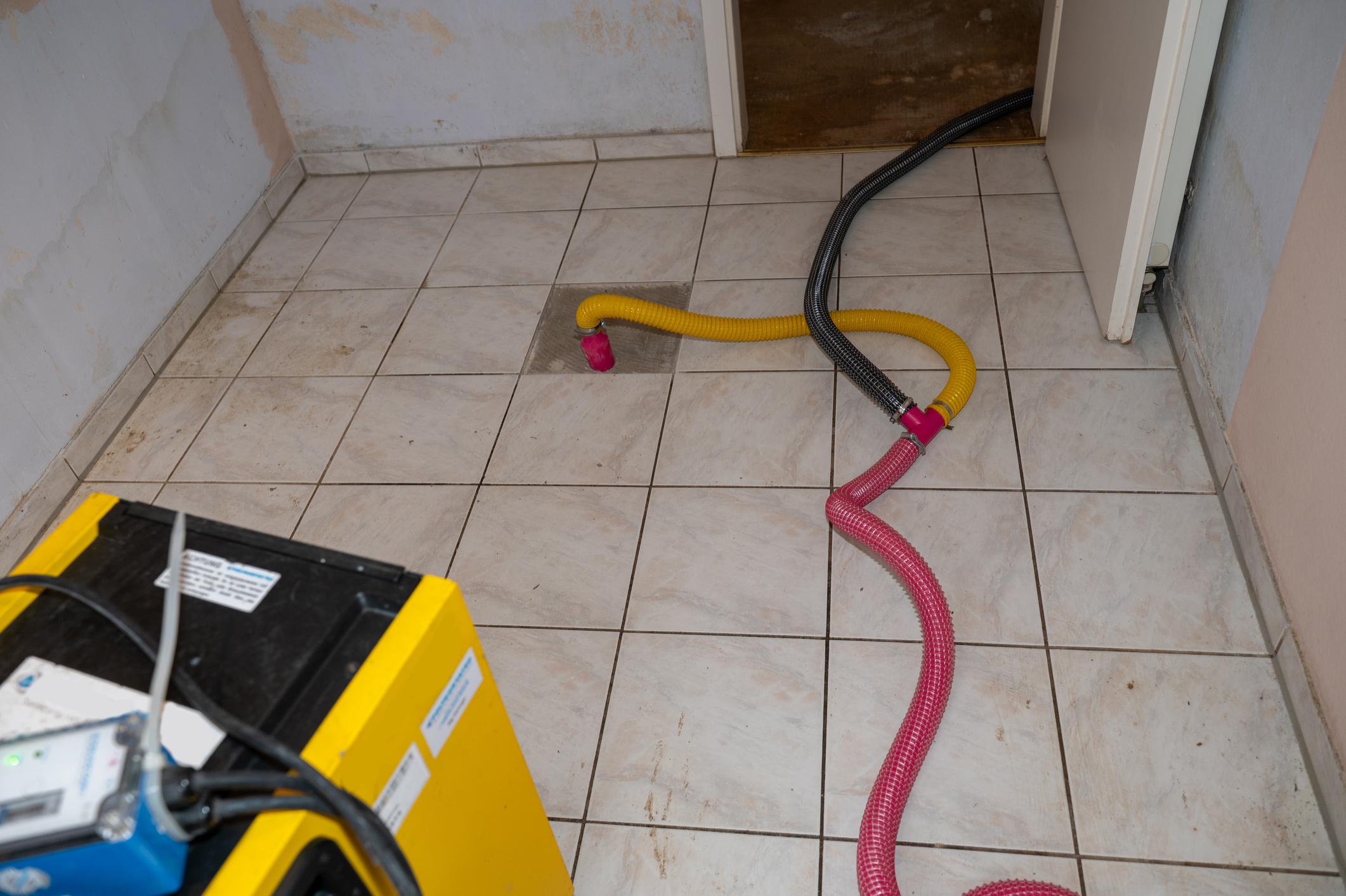 Water extraction and drying equipment inside a flood-affected property